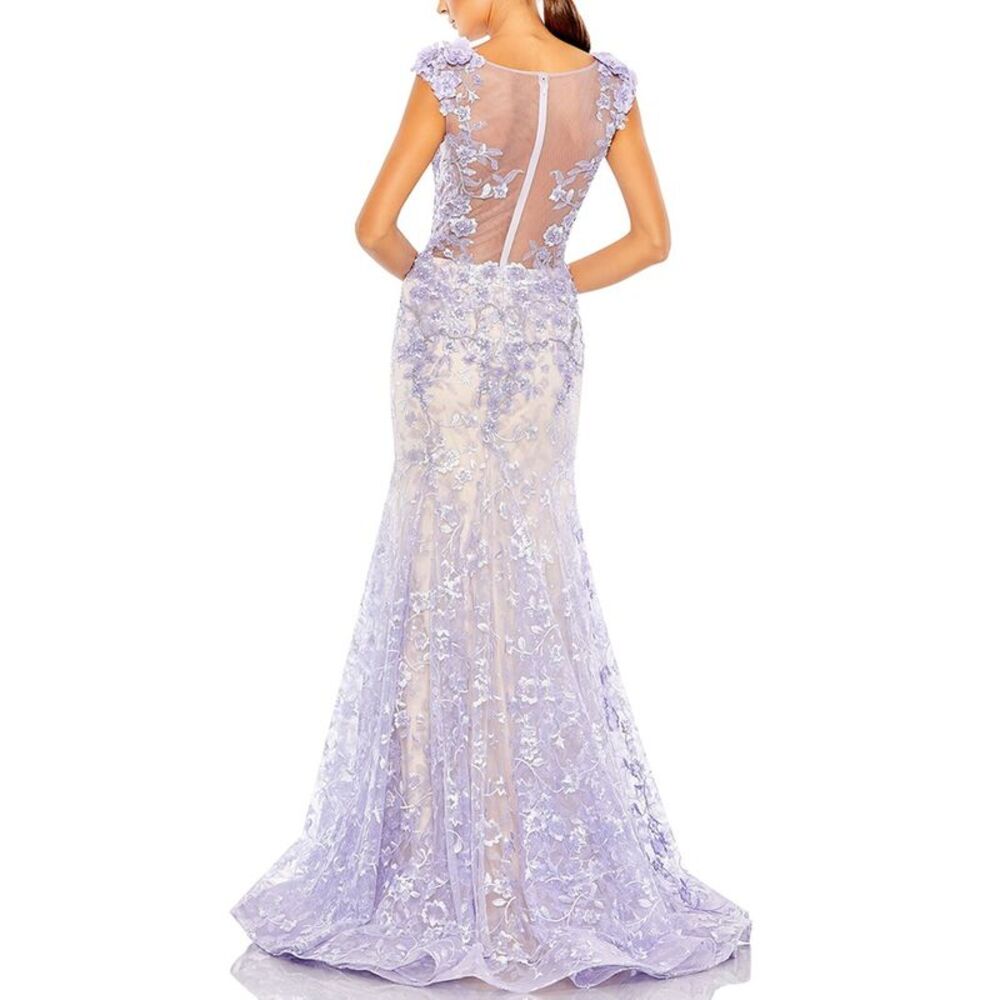 Mac Duggal Lavender and Ivory Embroidered Lace Maxi Gown - Picture 2 of 4